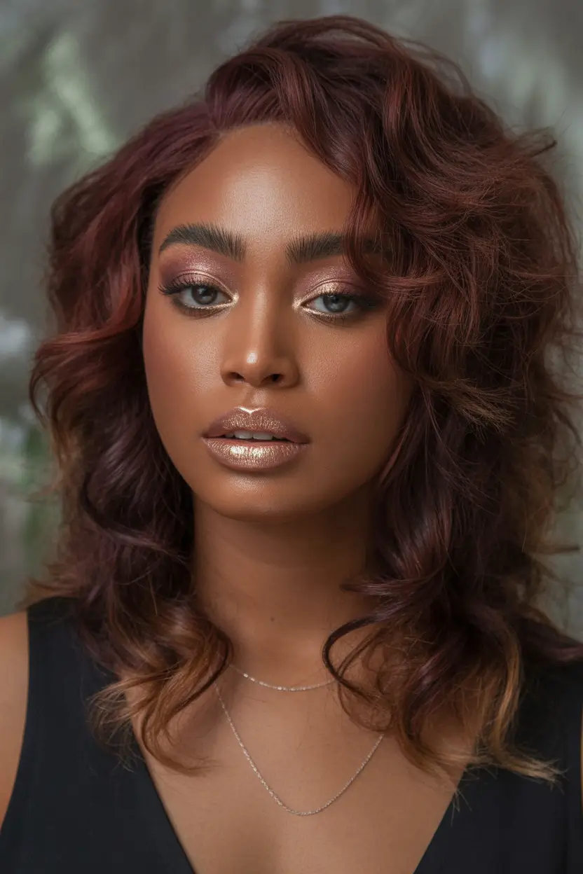 winter hair colors dark skin Cranberry Melt Layers