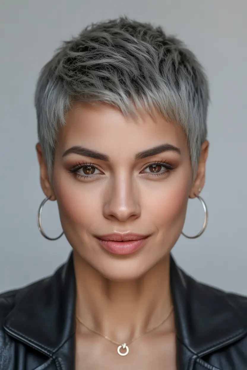 winter hair colors dark skin Frosted Steel Pixie