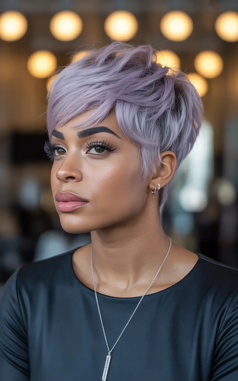 winter hair colors dark skin Lavender Smoke Pixie