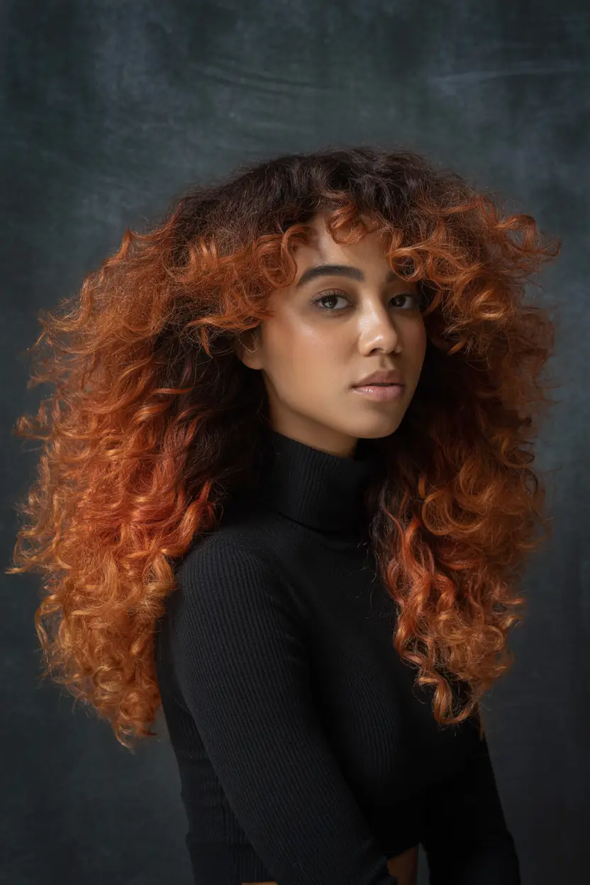 winter hair colors dark skin Burnt Caramel Curls