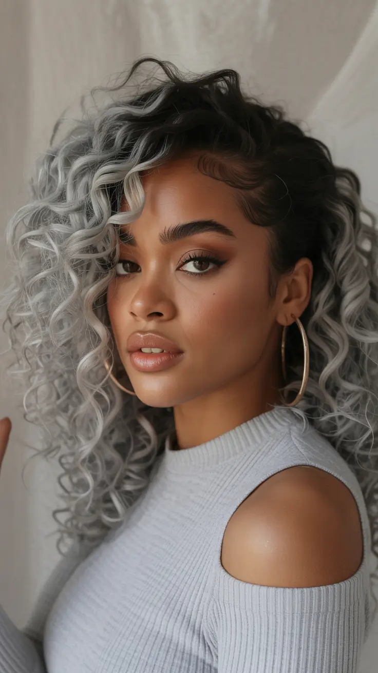 winter hair colors for black women Frosted Silver Curls