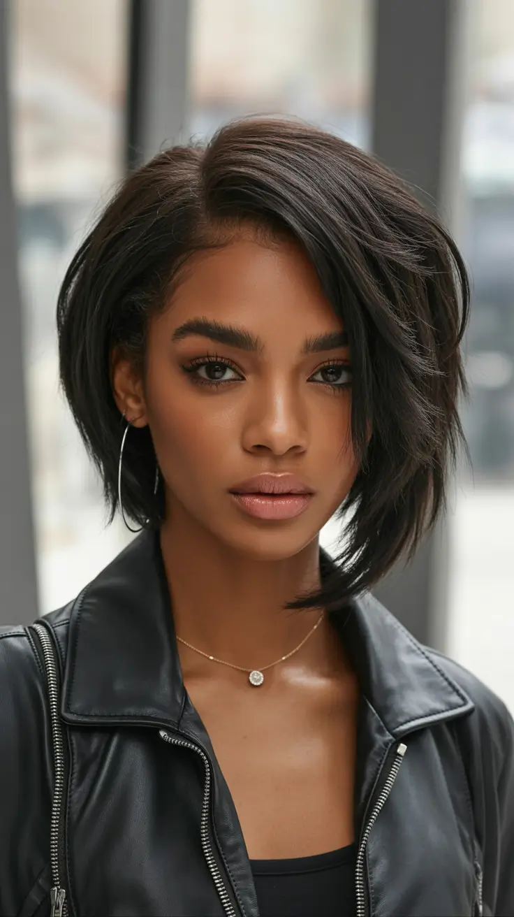 winter hair colors for black women Jet Brunette Luxe Bob