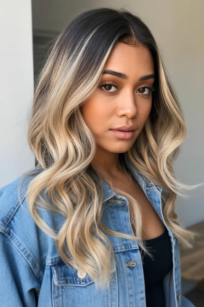 winter hair colors for black women Rooted Champagne Blonde