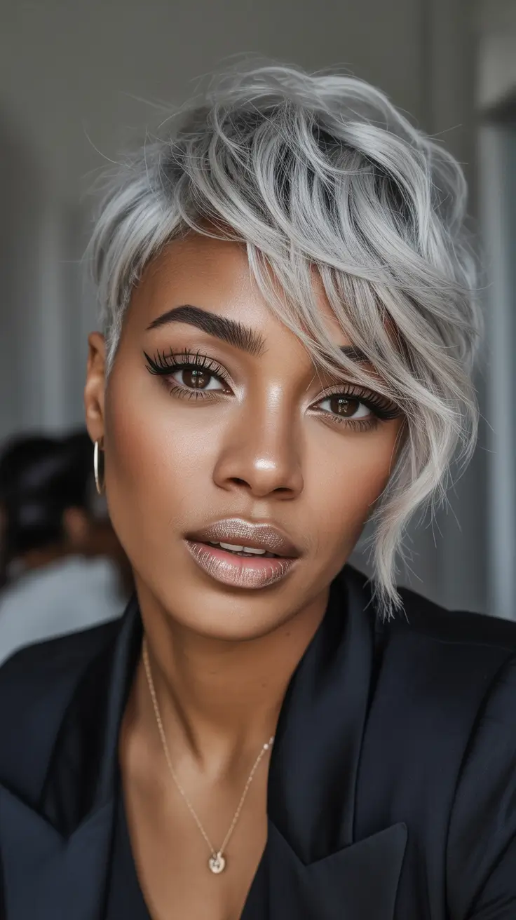 winter hair colors for black women Silver Ash Pixie