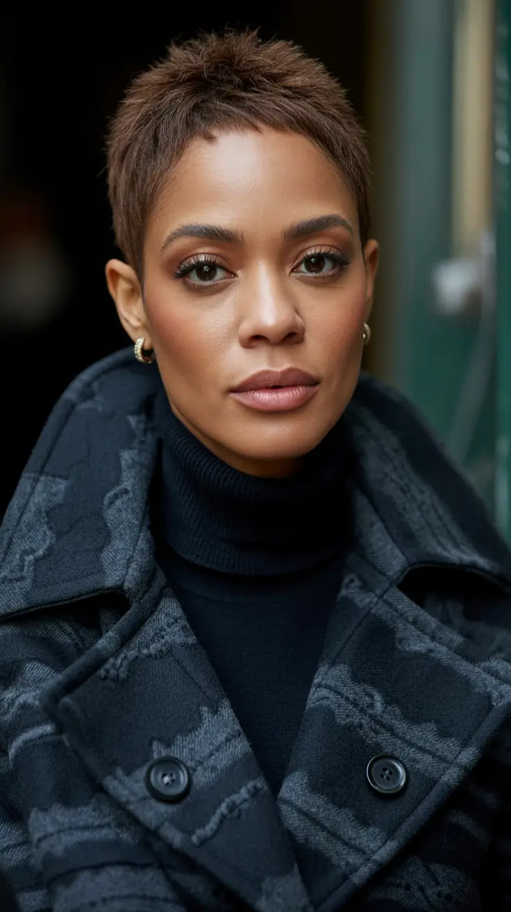 winter hair colors for black women Soft Chestnut Pixie