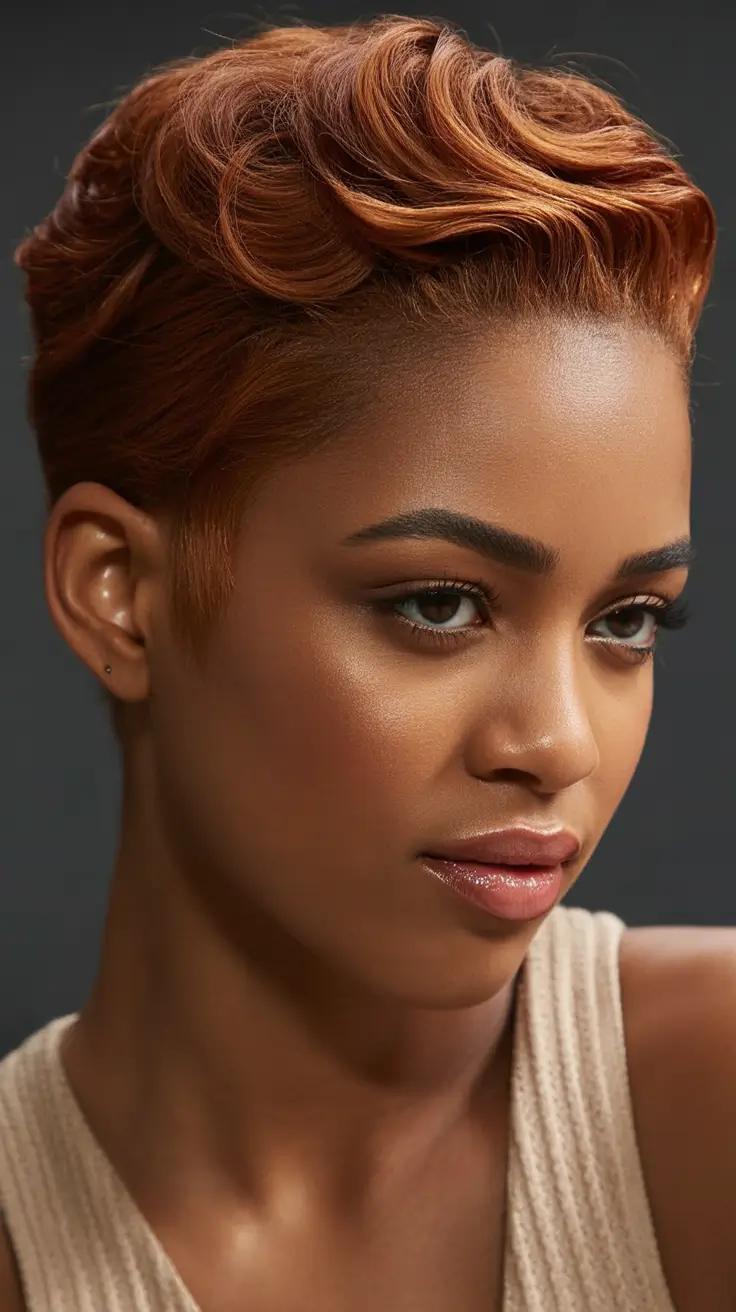 winter hair colors for black women Copper Sculpted Pixie