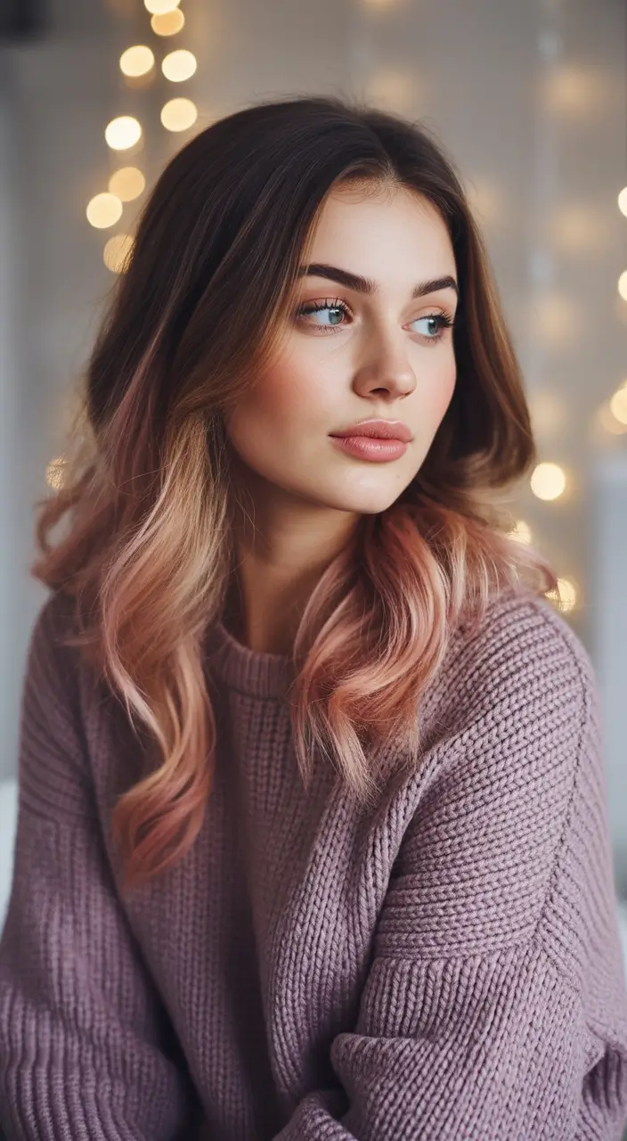 winter hair colors for brown hair Rosy Chestnut Ombre Glow