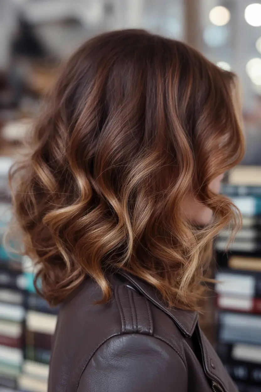 winter hair colors for brown hair Chestnut Swirl Lob