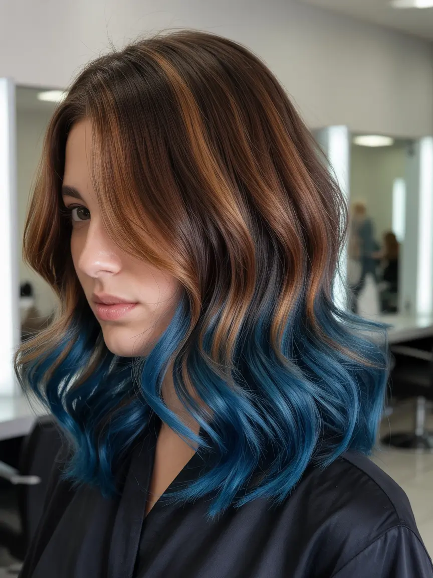 winter hair colors for brown hair Midnight Blue Brunette