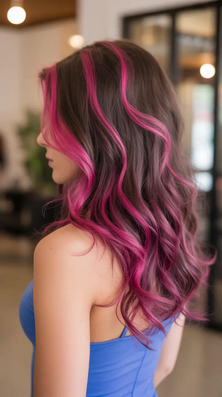 winter hair colors for brown hair Hot Pink Balayage for Bold Winter Energy