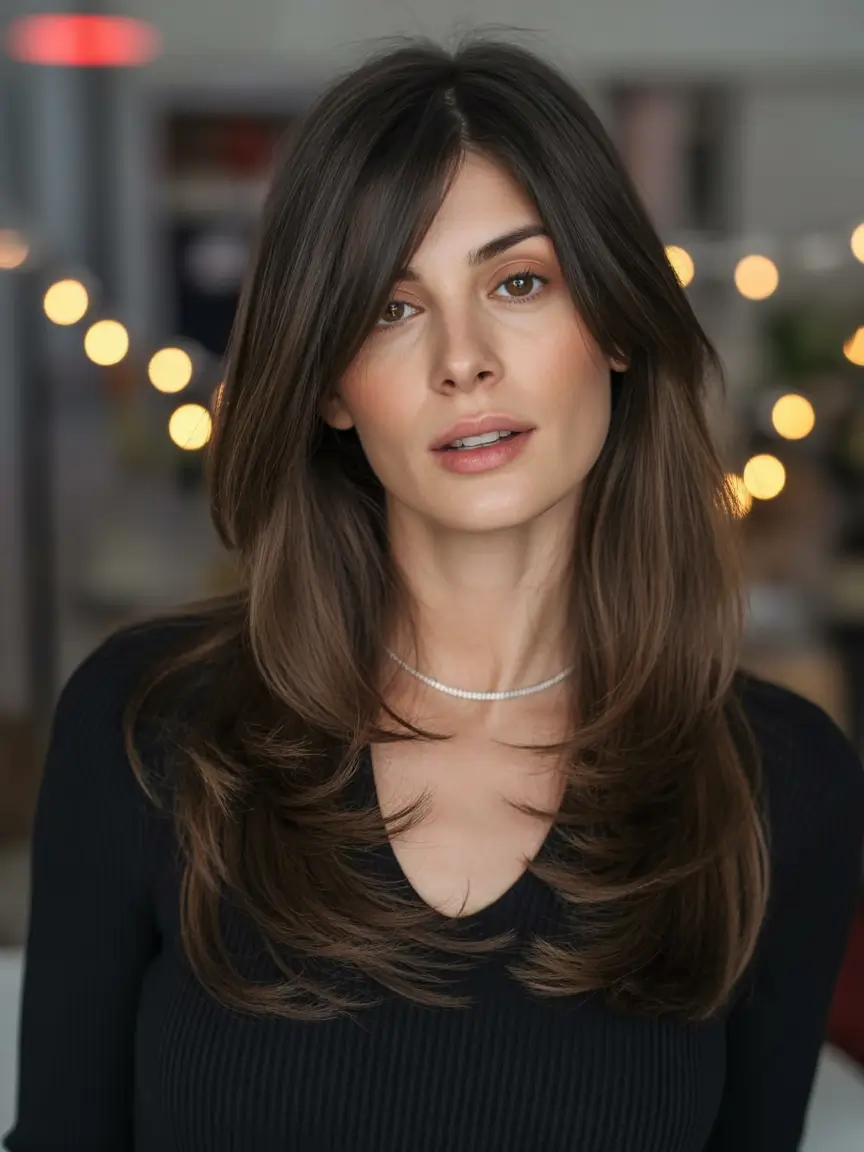 winter hair colors for brown hair Soft Layered Balayage Blend