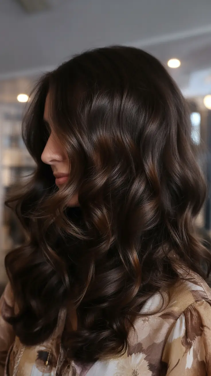 winter hair colors for brown hair Chestnut Curls with Subtle Warmth