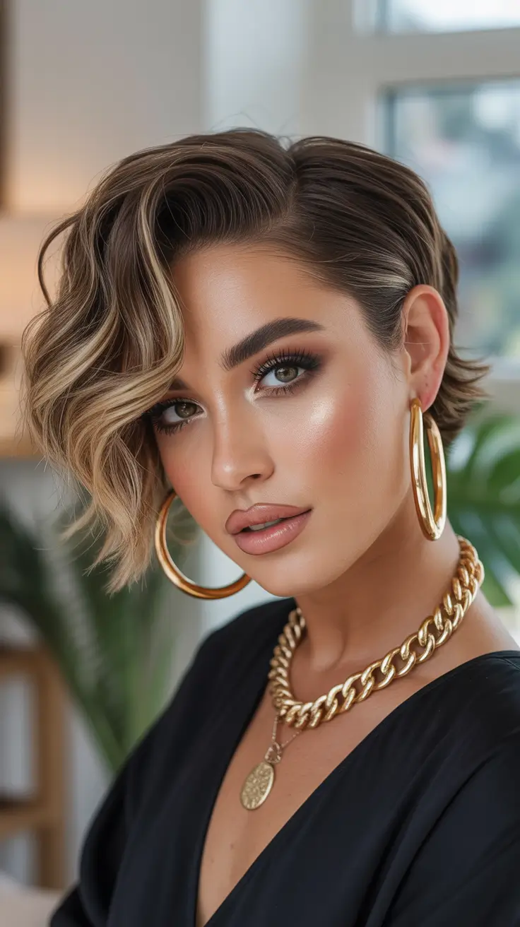 winter hair colors highlights Golden Short Waves