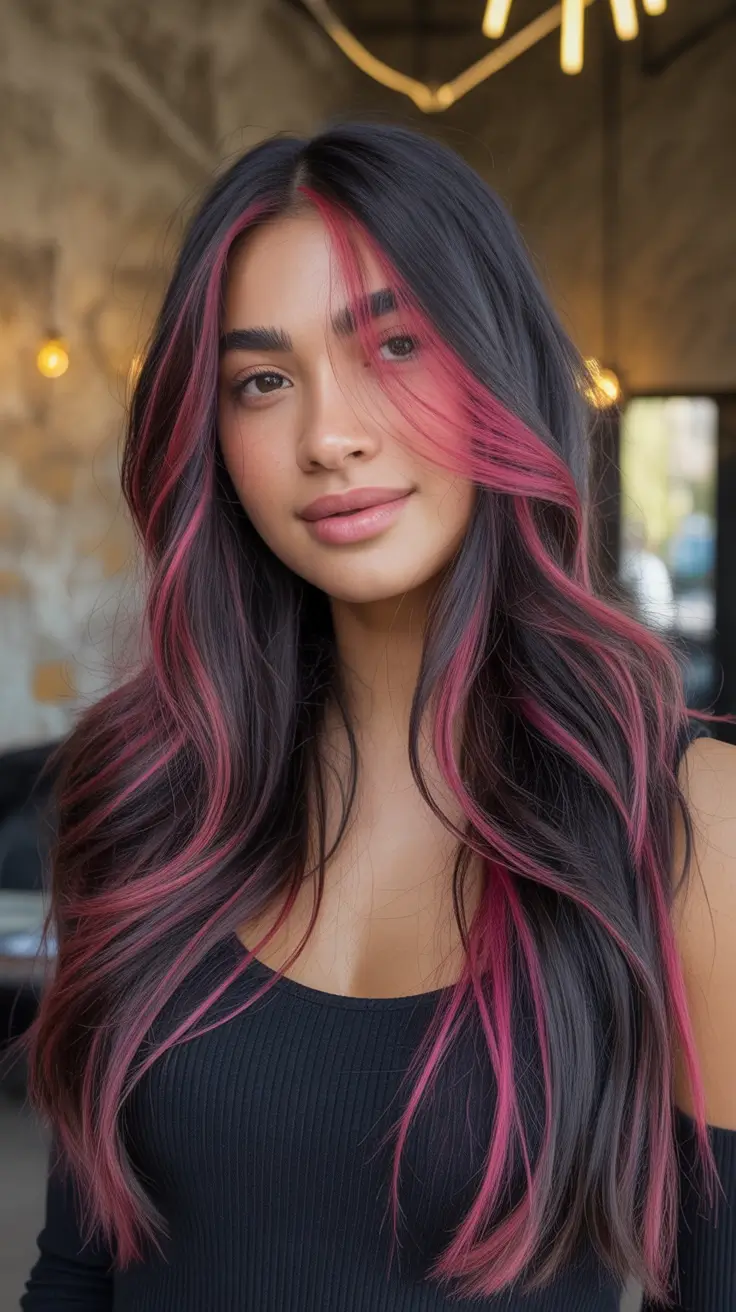winter hair colors highlights Raspberry Ribbon Lights