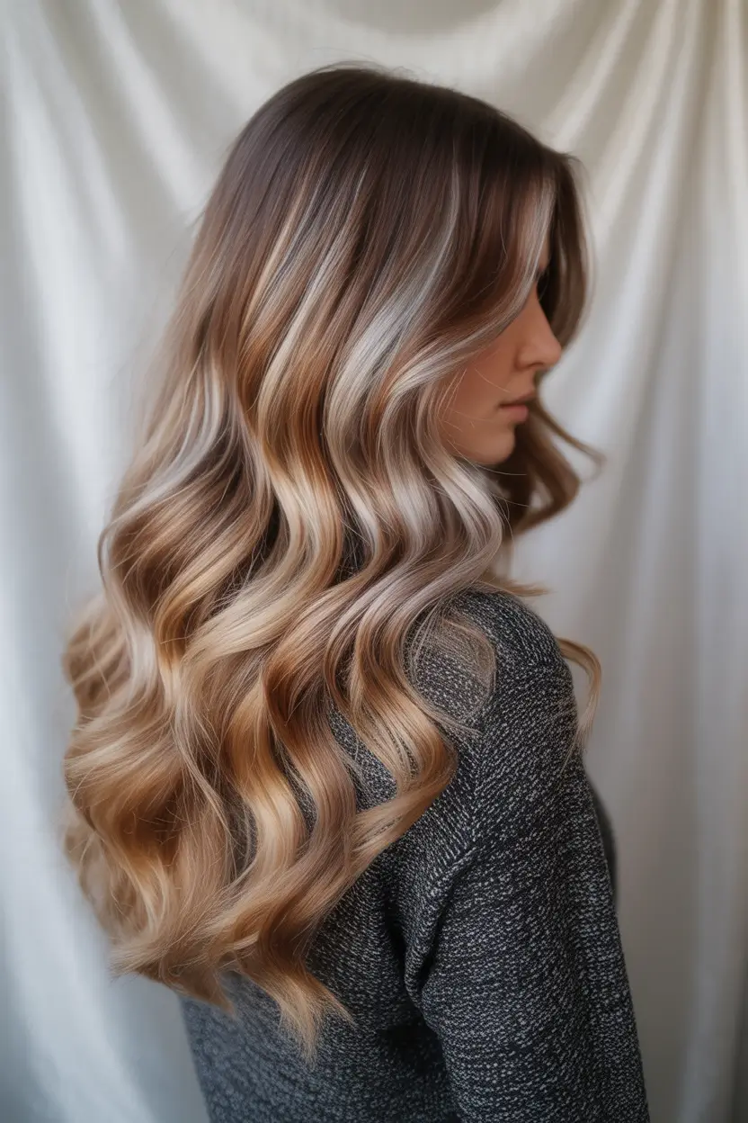 winter hair colors highlights Golden Mocha Melt