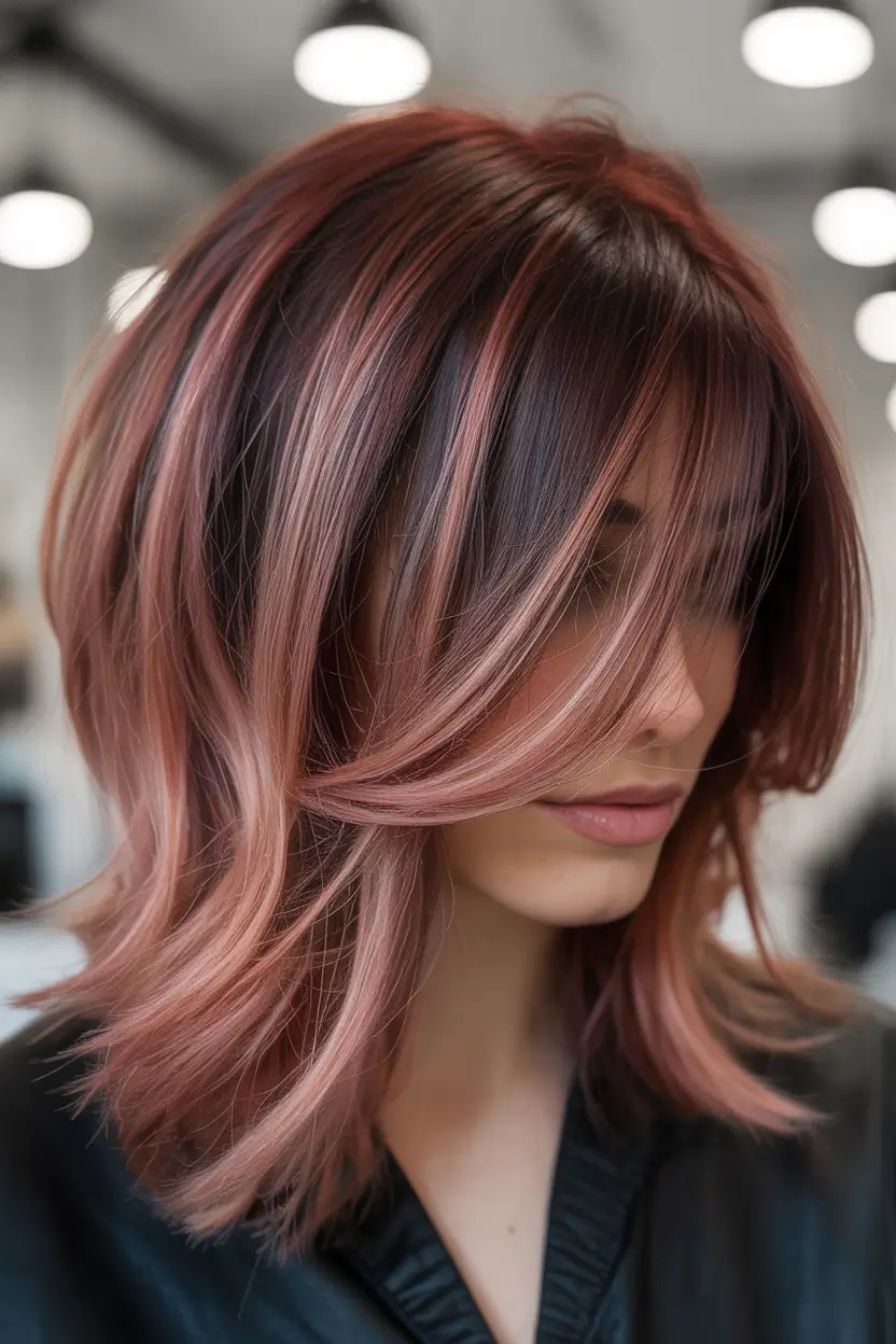 winter hair colors highlights Rosy Velvet Layers
