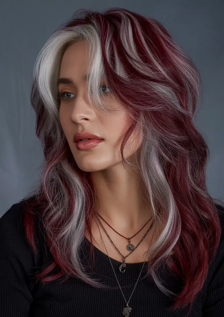 winter hair colors highlights Crimson Frost Contrast