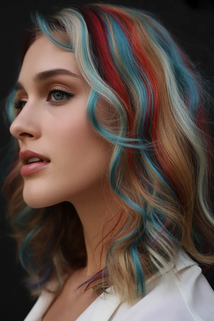 winter hair colors highlights Electric Art Pop Highlights