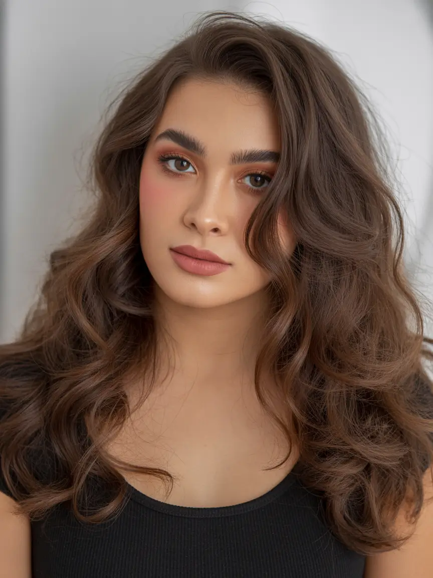 Winter Haircuts for Plus Size Women Voluminous Chocolate Waves