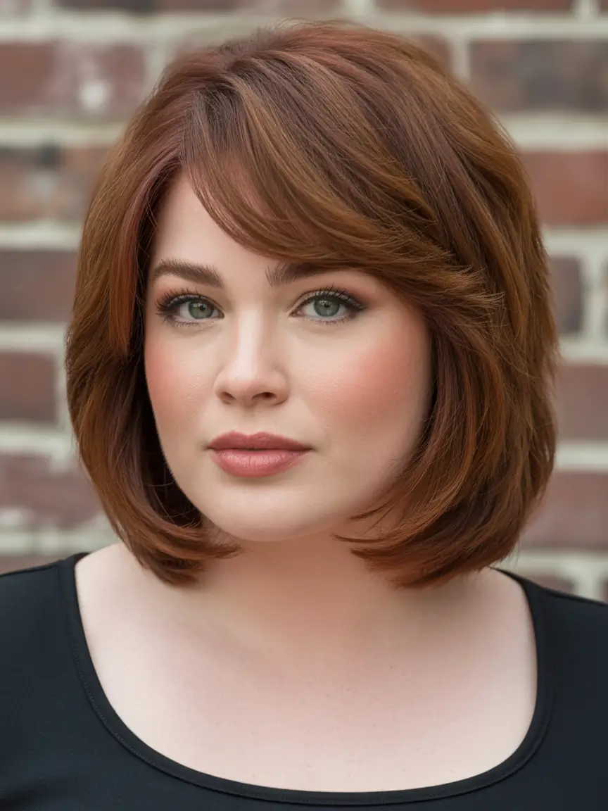 Winter Haircuts for Plus Size Women Warm Chestnut Bob with Side Volume