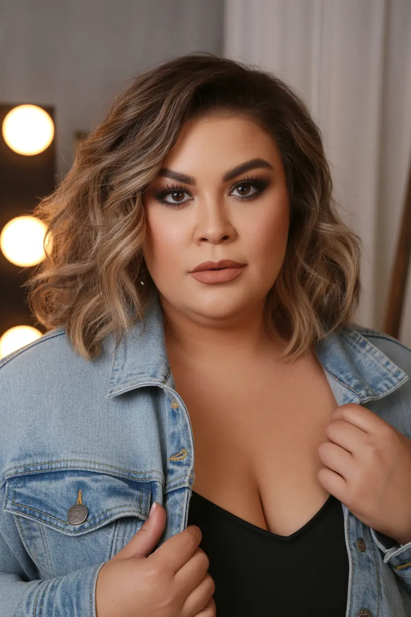 Winter Haircuts for Plus Size Women Bronzed Balayage Lob