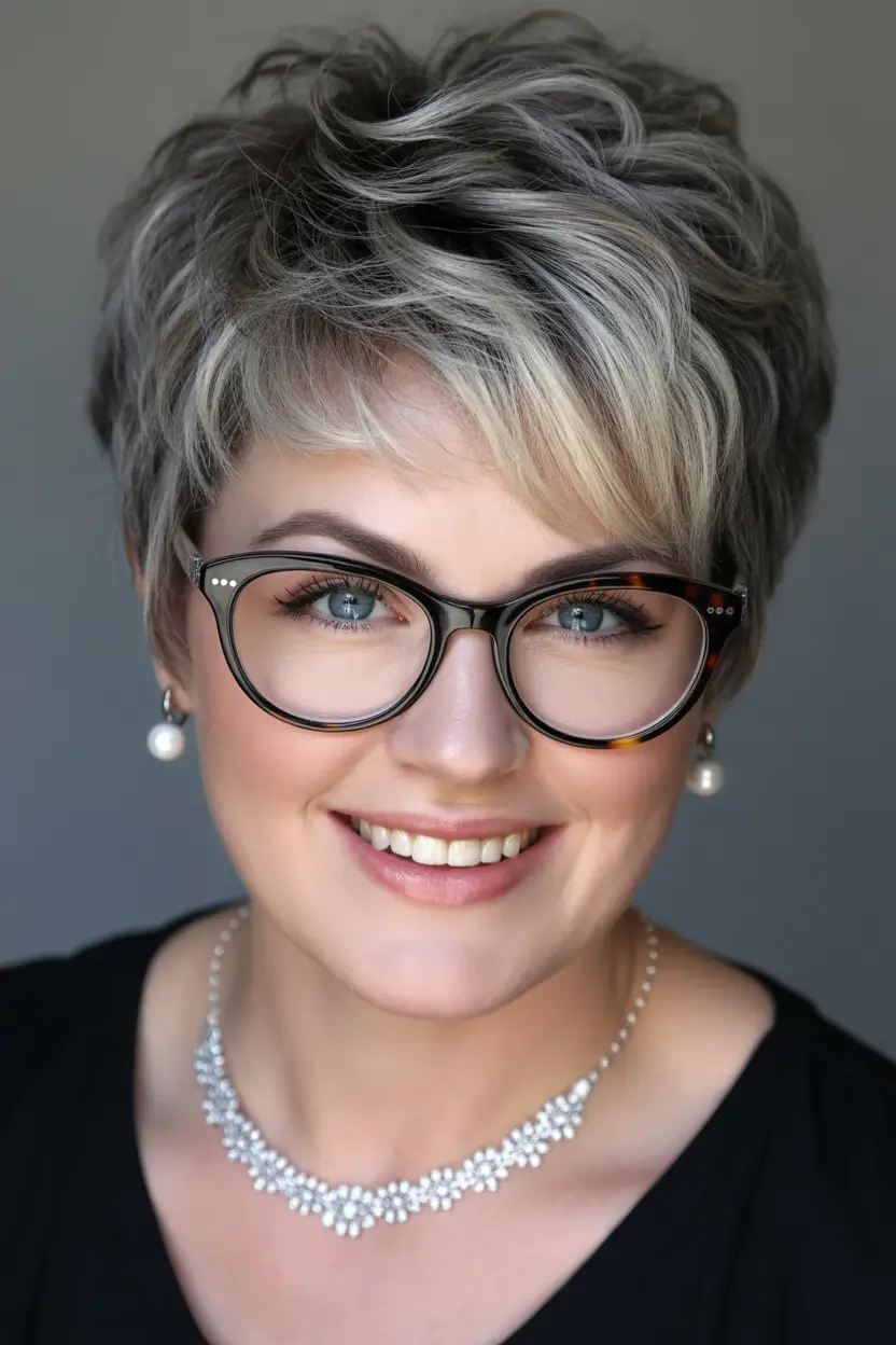 Winter Haircuts for Plus Size Women Salt-and-Pepper Textured Pixie