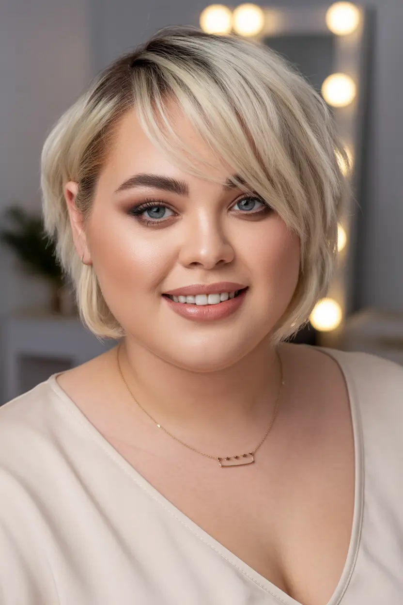 Winter Haircuts for Plus Size Women Textured Blonde Pixie