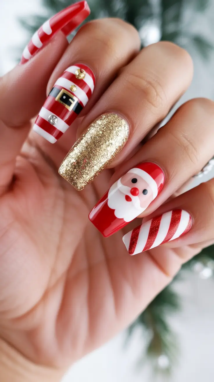 winter holiday nails Santa-Inspired Magic