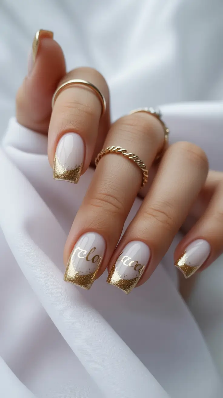 winter holiday nails Golden French Whisper