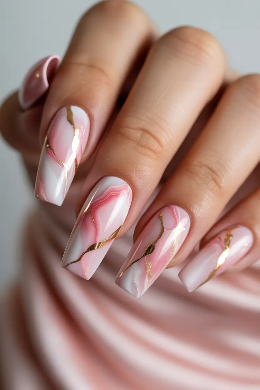 winter holiday nails Blushing Marble Glow
