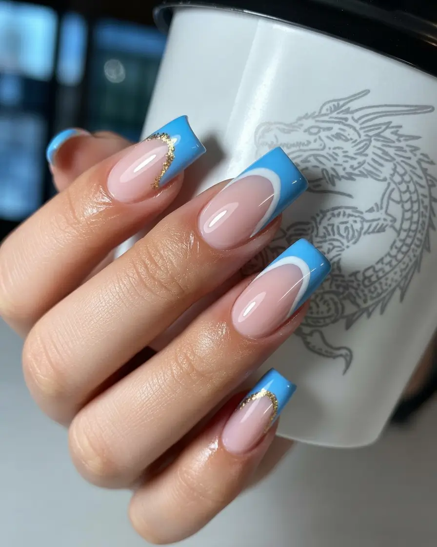 winter holiday nails Icy Blue French Twist