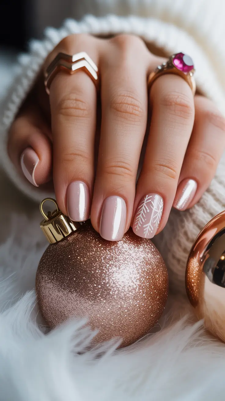 winter holiday nails Rose Gold Serenity