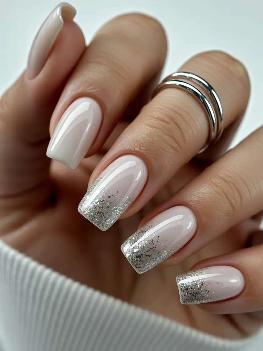 winter holiday nails Frosted Silver Tips