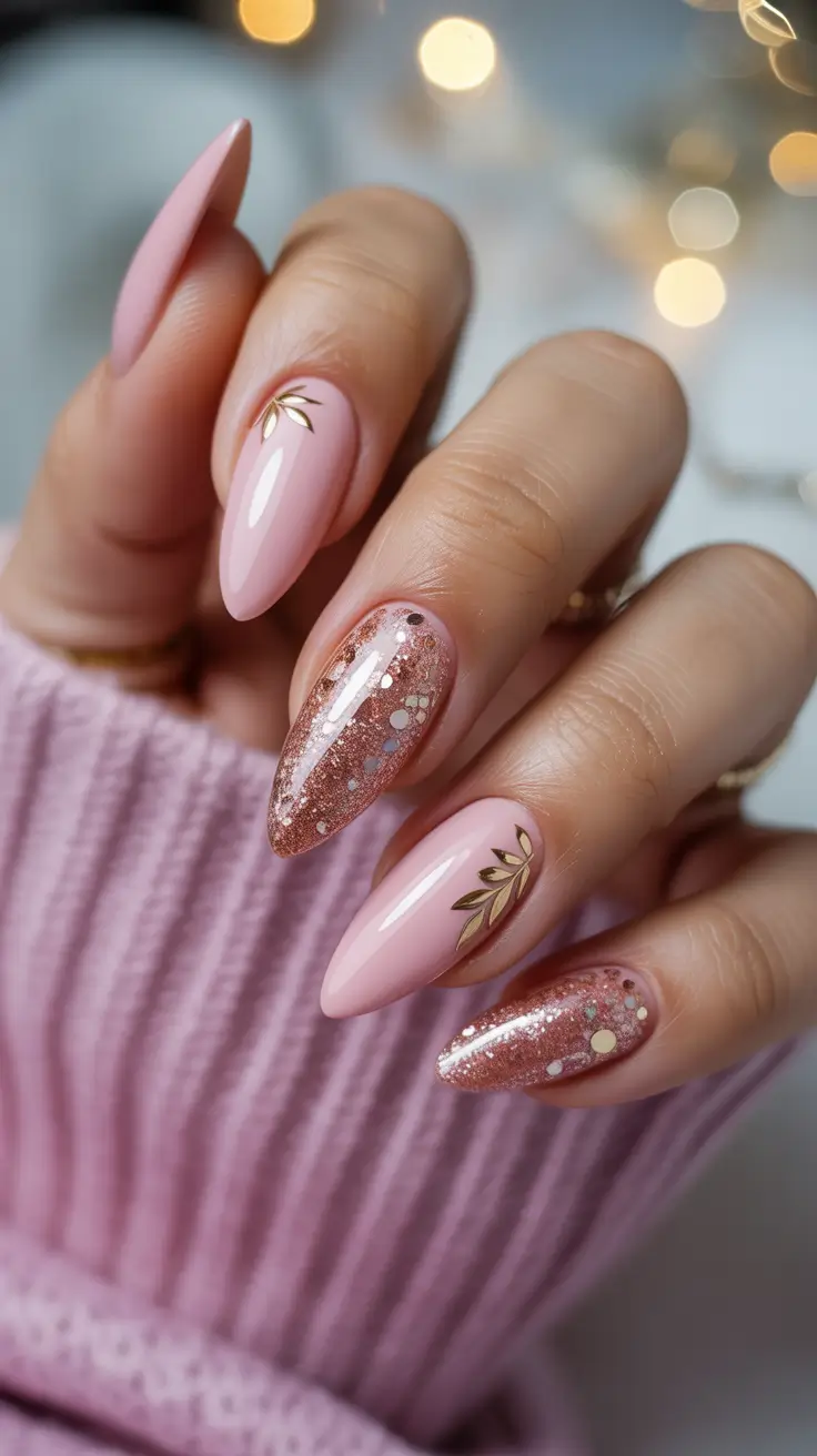 winter holiday nails Blush and Gold Dream