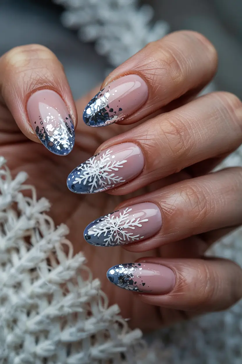 winter holiday nails Frosted French Snow