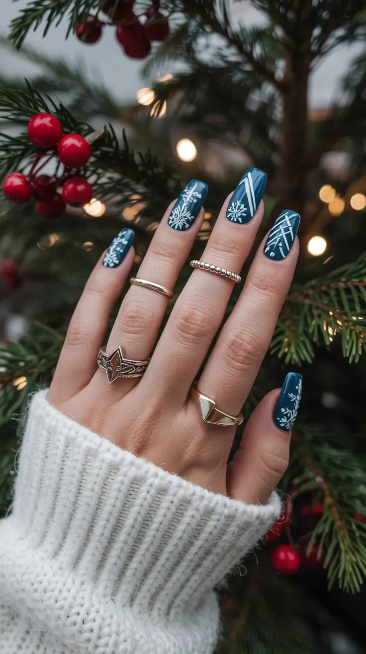 winter holiday nails Winter Geometry Blues