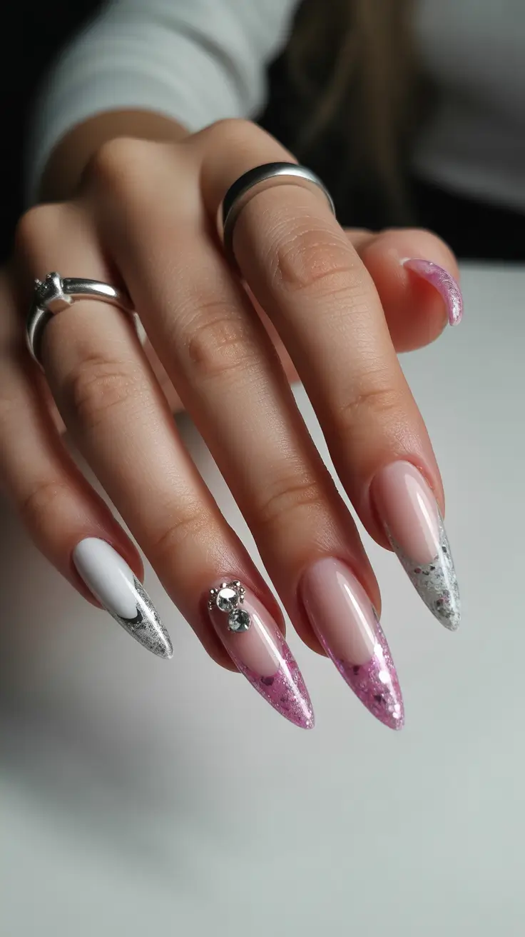 winter holiday nails Frosted Pink Elegance