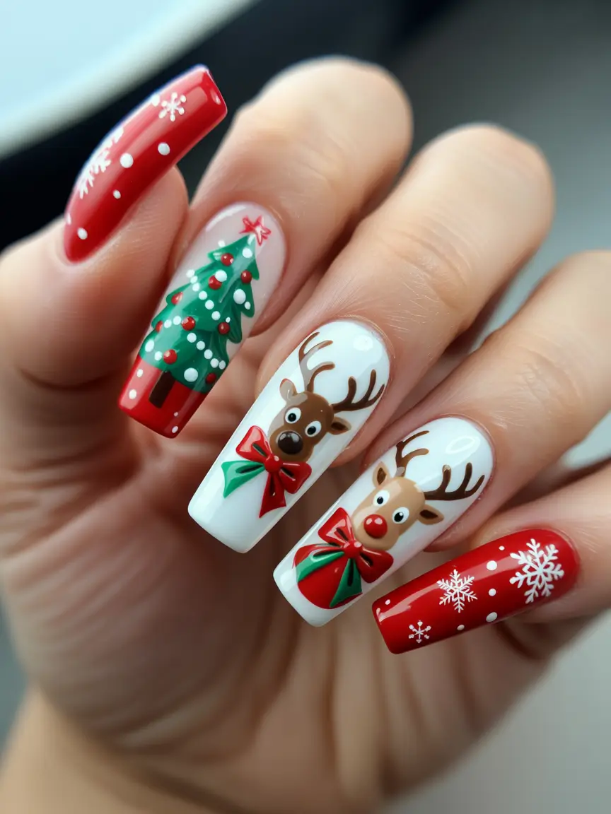 winter holiday nails Reindeer Charm