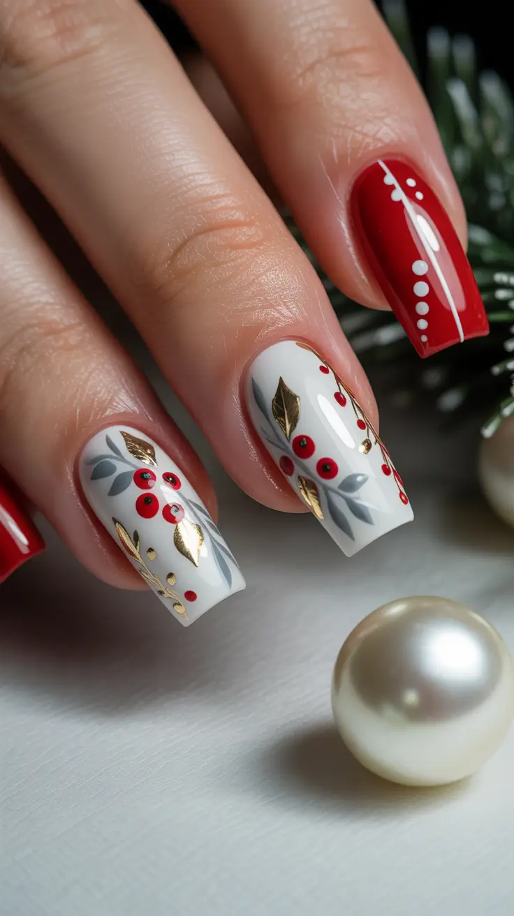 winter holiday nails Golden Berry Elegance