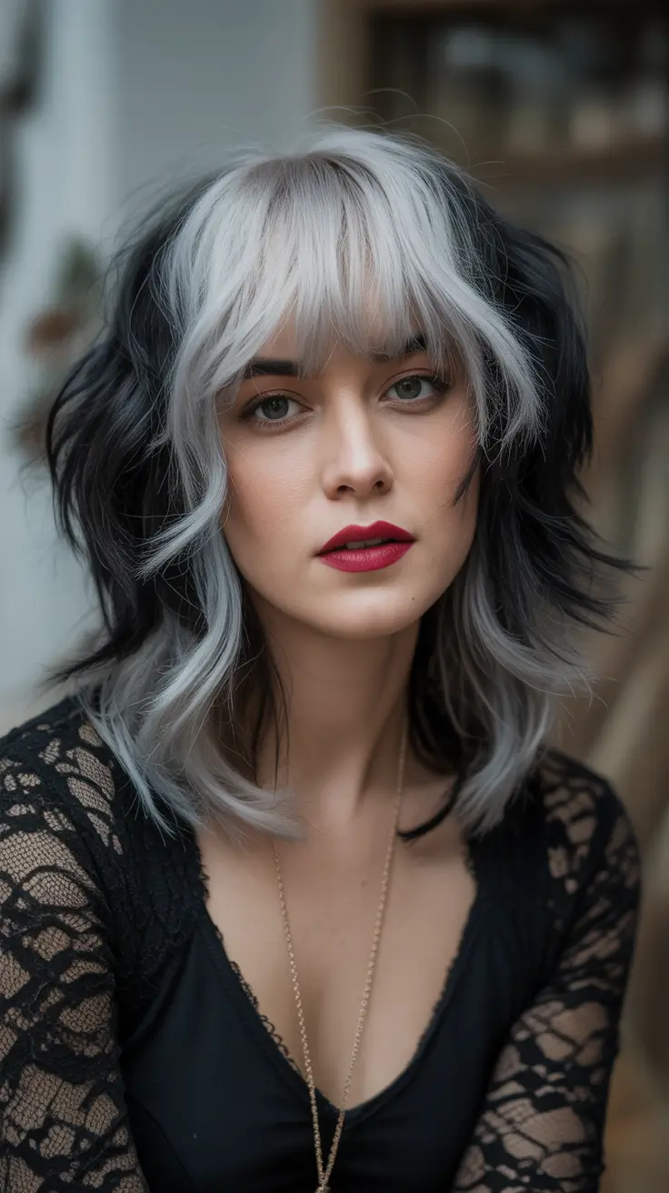 winter medium haircut Two-Tone Silver and Black Edge