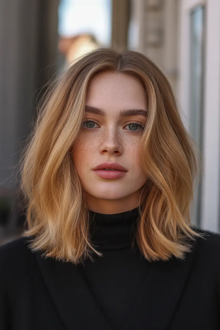 winter medium haircut Golden Caramel Soft Waves