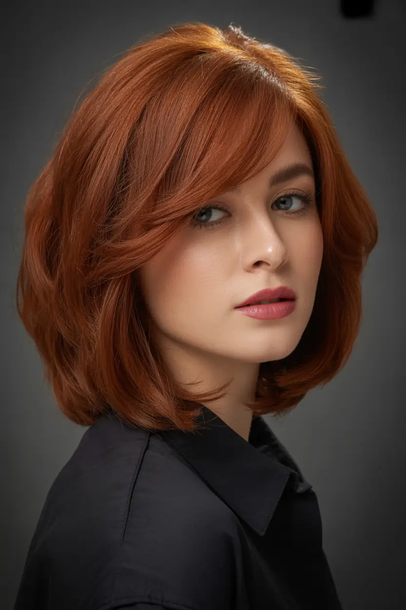 winter medium haircut Layered Auburn Bob