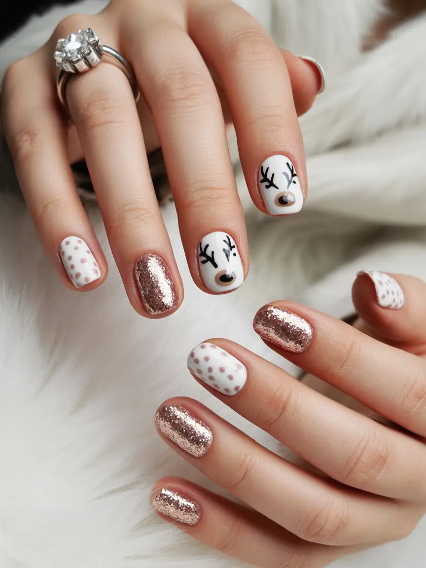winter nail art ideas Reindeer Sparkle Charm