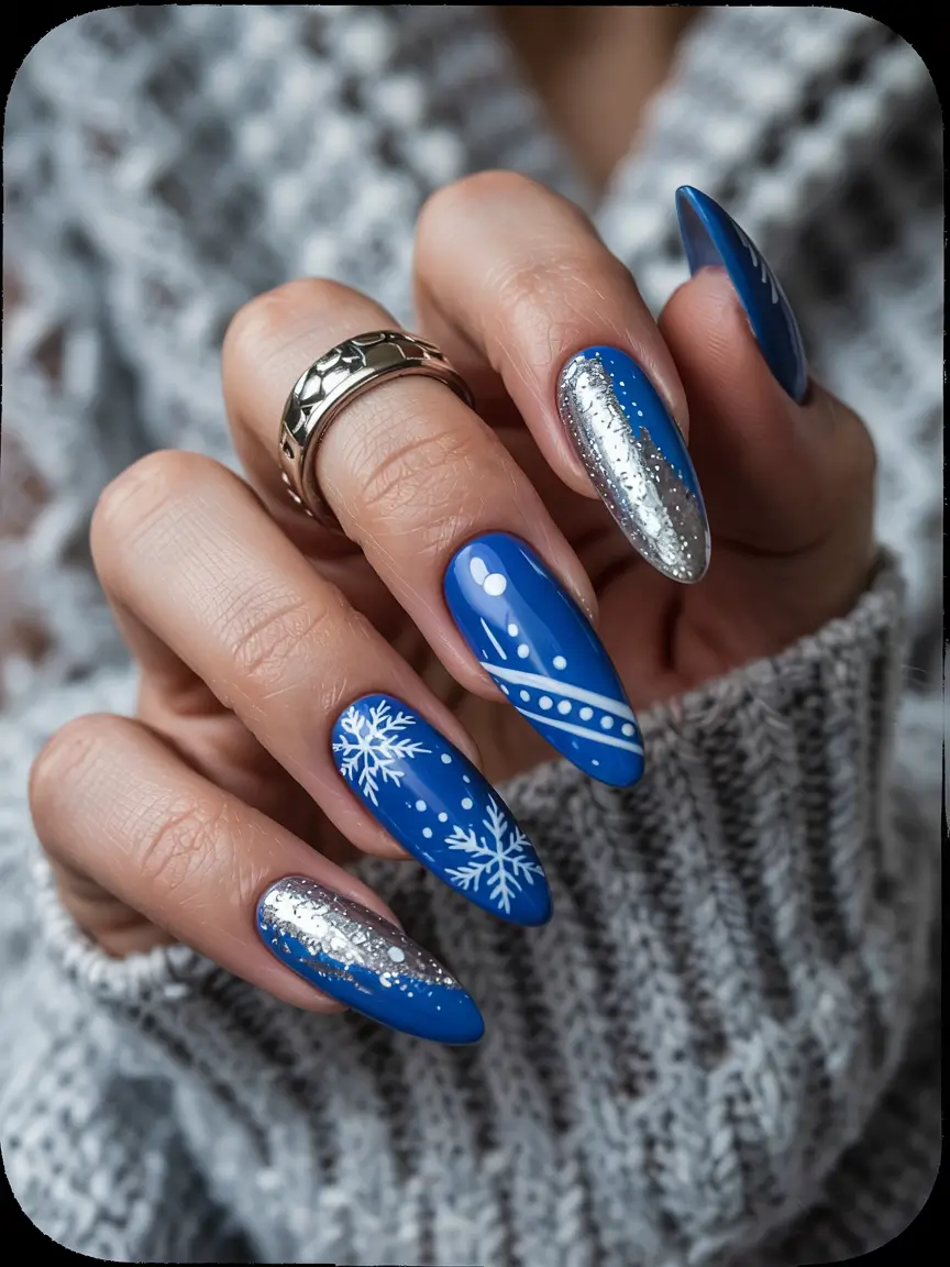winter nail art ideas Blue Snowflake Radiance