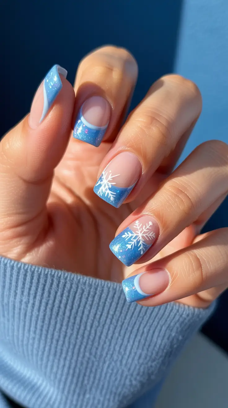 winter nail art ideas Frosted Blue French Charm