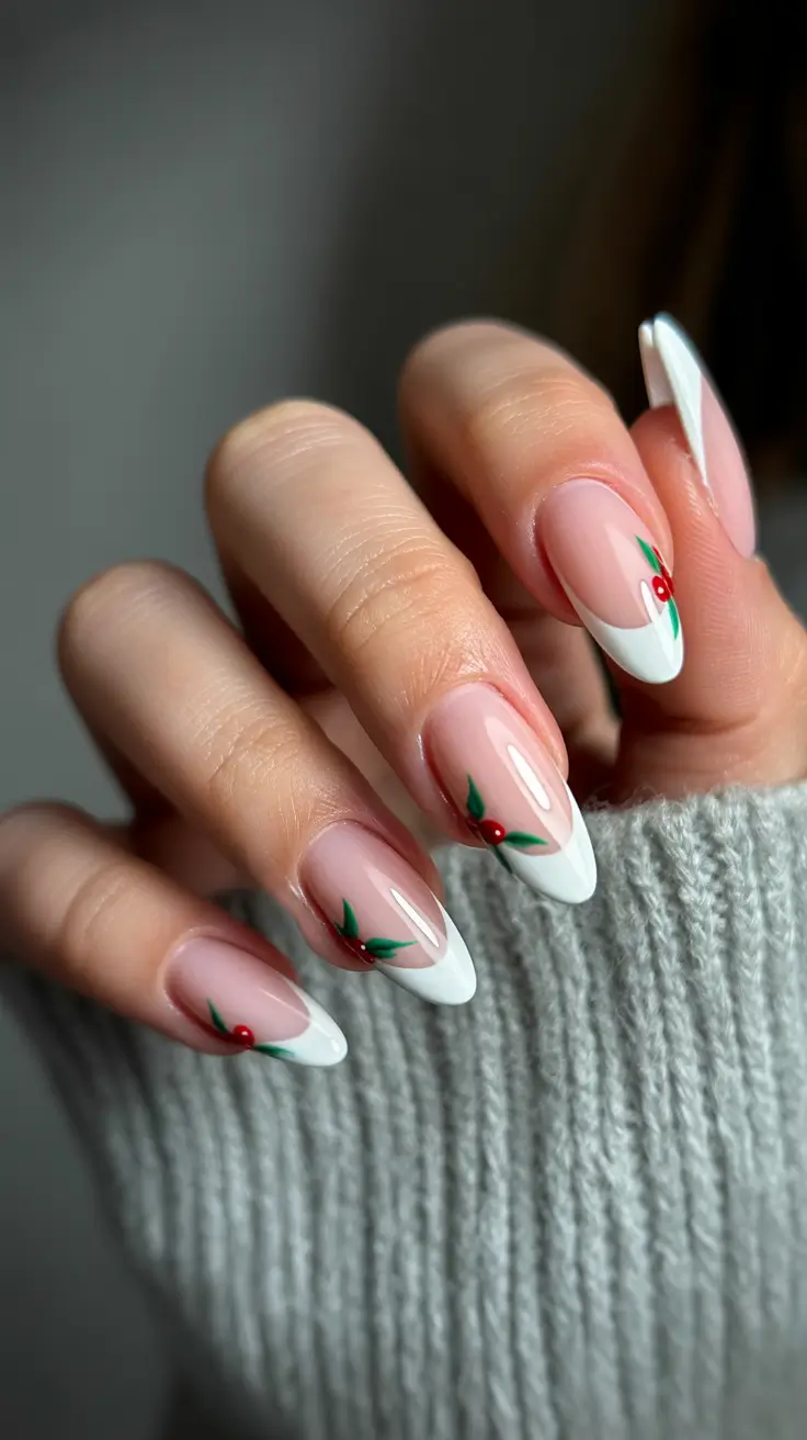 winter nail art ideas Classic French with a Holly Twist