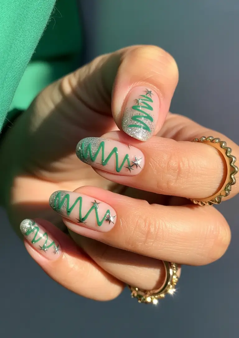winter nail art ideas Silver Sparkle Evergreen