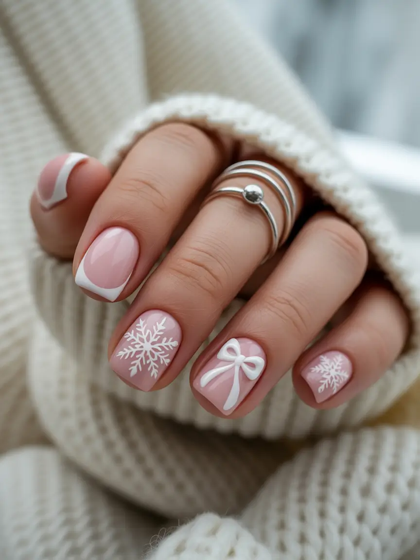 winter nail art ideas Delicate Snow Bow Charm