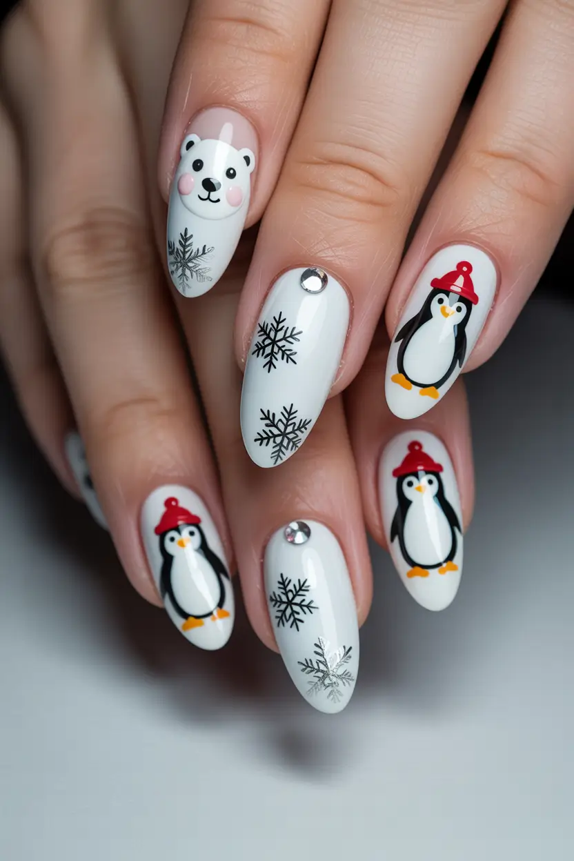 winter nail art ideas Arctic Friends Fun