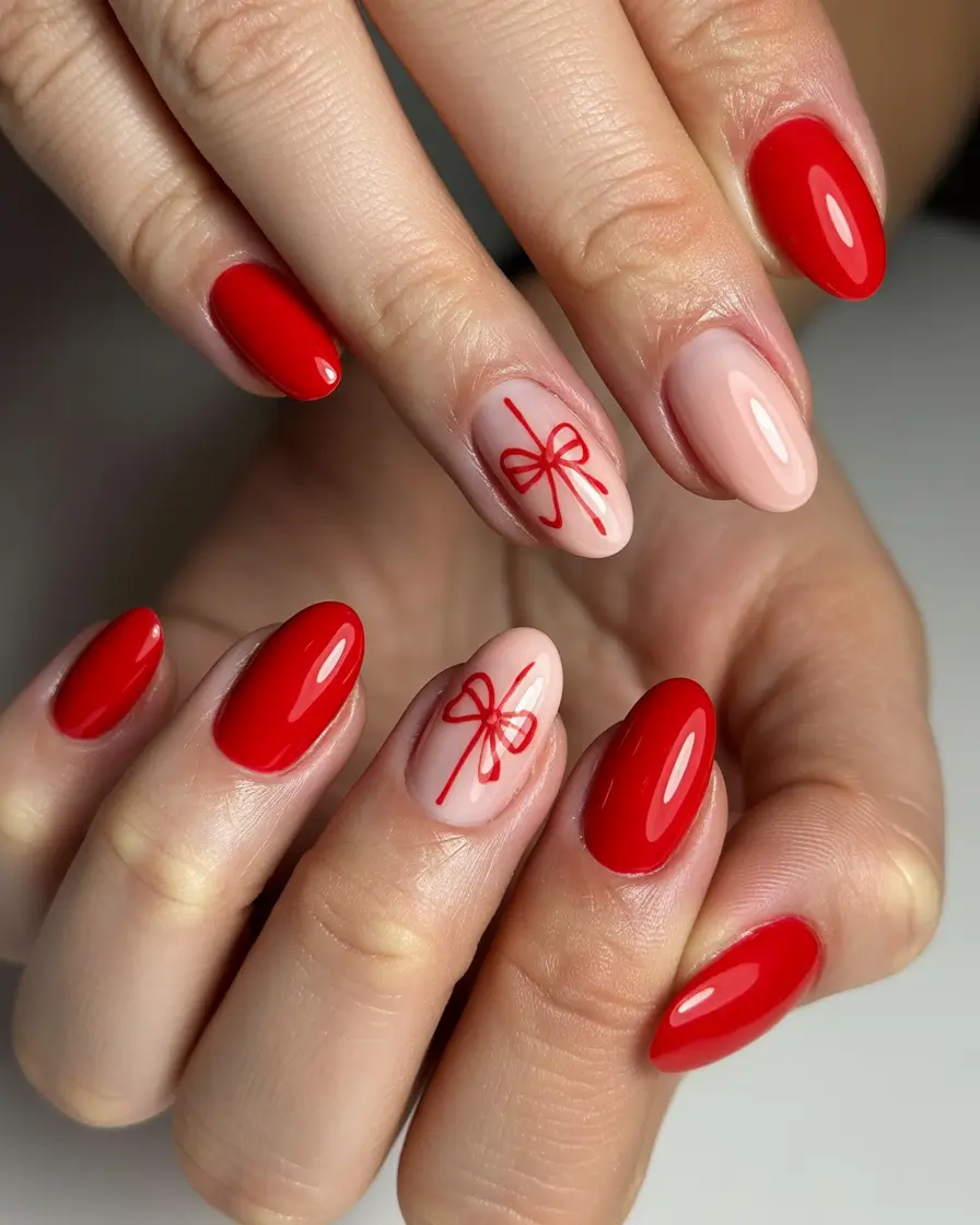 winter nails design and color Classic Red Charm with a Holiday Twist